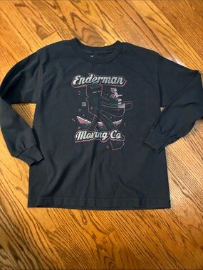 Minecraft Navy Blue Enderman Moving Co. Graphic Long-Sleeve Tee 10/12 medium